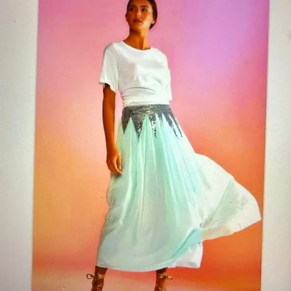 Cynthia Rowley SILK NWT Sequin Starburst  Maxi Boho Skirt - Picture 6 of 6